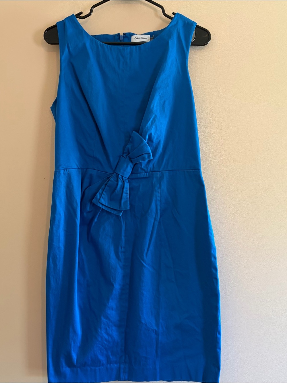 Calvin Klein Sleeveless Sheath Dress in Bright Blue with Bow Detail